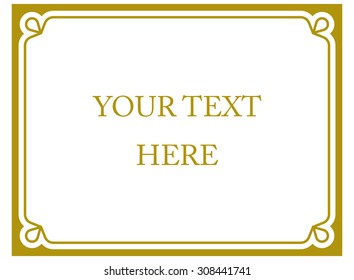 Yellow gold horizontal border frame deco. Vector art simple line corner signboard