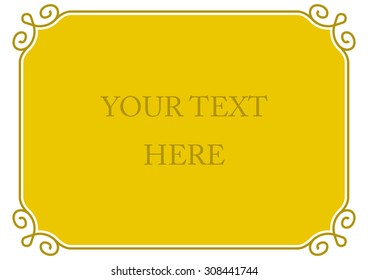Yellow gold horizontal border frame deco. Vector art simple line corner signboard