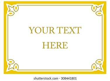 Yellow gold horizontal border frame deco. Vector art simple line corner signboard