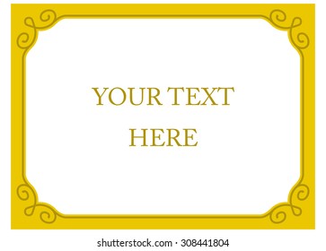 Yellow gold horizontal border frame deco. Vector art simple line corner signboard