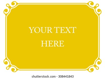 Yellow gold horizontal border frame deco. Vector art simple line corner signboard
