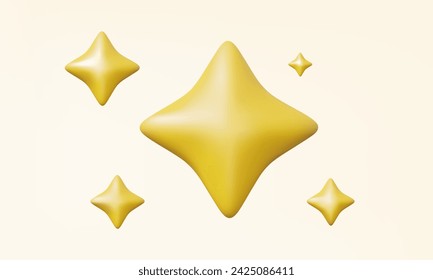 Yellow gold luxury best star sparkle magic elements 3d icon vector illustration shine symbol emoji rating bright graphic design party confetti cartoon cute smooth. 3d render