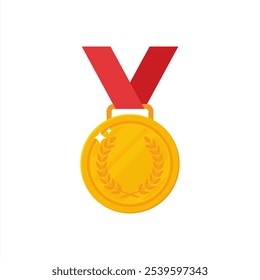 Yellow Gold medal with blue ribbon flat vector icon for sports apps and websites, vector icon.