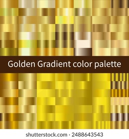 yellow gold Metallic color palette set, vector with various golden gradient colors.	