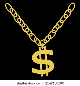 Yellow gold necklace with a dollar sign on a black background