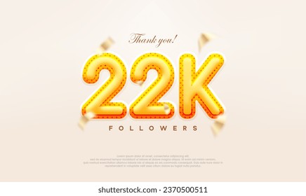 Yellow gold number 22k thanks to followers, modern and premium vector design.