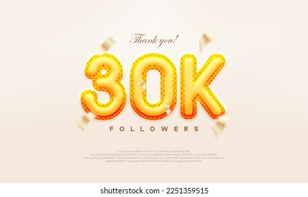 Yellow gold number 30k thanks to followers, modern and premium vector design.