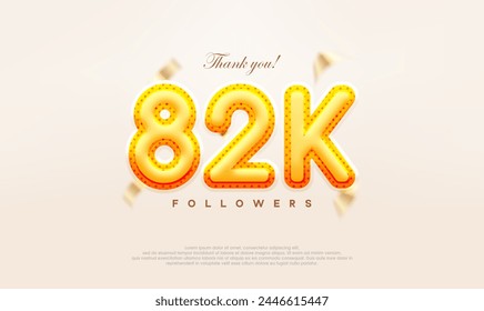 Yellow gold number 82k thanks to followers, modern and premium vector design.