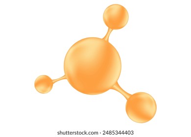 Yellow, gold oil molecule of hyaluronic acid or collagen, nano 3D cell, vector bio scientific icon. Cosmetology treatment isolated elements. Beauty science skin care molecular concept