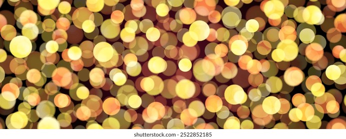 Yellow gold on black bokeh pattern of city or candle lights. Bg with circles on dark. Religious ceremony or celebration blurred backdrop with flame. Memorial night vector illustration