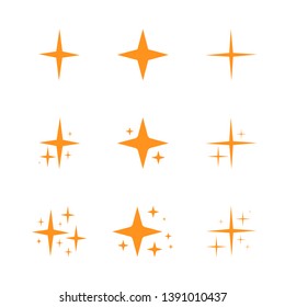 Yellow, gold, orange sparkles symbols vector. The set of original vector stars sparkle icon. Bright firework, decoration twinkle, shiny flash. Glowing light effect stars and bursts collection. Vector