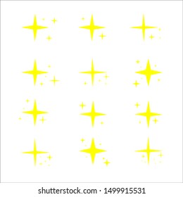 Yellow, gold, orange sparkles symbols vector. The set of original vector stars sparkle icon. Bright firework, decoration twinkle, shiny flash. Glowing light effect stars and bursts collection.