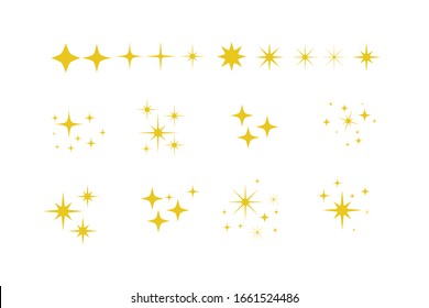 Yellow, gold, orange sparkles symbols vector. Set of original vector stars sparkle icon. Bright firework, decoration twinkle, shiny flash. Glowing light effect stars and bursts collection. Vector Set