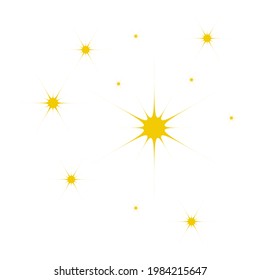 Yellow, gold, orange sparkles symbols vector. Bright firework, decoration twinkle, shiny flash. Glowing light effect stars and bursts. Vector illustration isolated on a blank background.