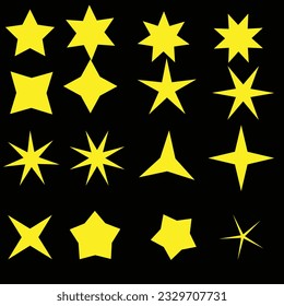Yellow, gold, orange sparkles symbols vector. The set of original vector stars sparkle icon. Bright firework, decoration twinkle, shiny flash. Glowing light effect stars and bursts collection. Vector
