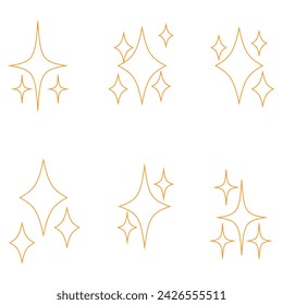 Yellow, gold, orange sparkles symbols vector. The set of original vector stars sparkle icon. Bright firework, decoration twinkle, shiny flash. Glowing light effect stars and bursts collection. Vector
