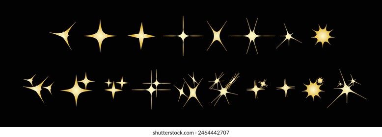 Yellow, gold, orange sparkles symbols vector. The set of original vector stars sparkle icon. Bright firework, decoration twinkle, shiny flash. Glowing light effect stars and bursts collection. Eps10.