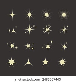 Yellow, gold, orange sparkles symbols vector. The set of original vector stars sparkle icon. Bright firework, decoration twinkle, shiny flash. Glowing light effect stars and bursts collection. Vector