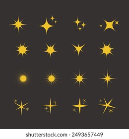 Yellow, gold, orange sparkles symbols vector. The set of original vector stars sparkle icon. Bright firework, decoration twinkle, shiny flash. Glowing light effect stars and bursts collection. Vector