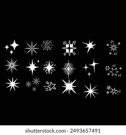 Yellow, gold, orange sparkles symbols vector. The set of original vector stars sparkle icon. Bright firework, decoration twinkle, shiny flash. Glowing light effect stars and bursts collection. Vector