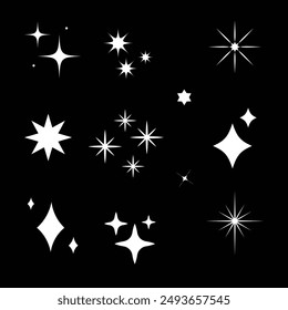 Yellow, gold, orange sparkles symbols vector. The set of original vector stars sparkle icon. Bright firework, decoration twinkle, shiny flash. Glowing light effect stars and bursts collection. Vector