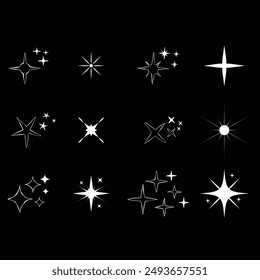 Yellow, gold, orange sparkles symbols vector. The set of original vector stars sparkle icon. Bright firework, decoration twinkle, shiny flash. Glowing light effect stars and bursts collection. Vector