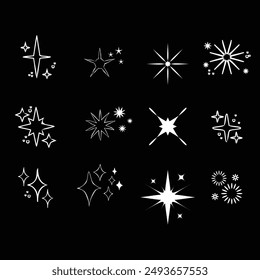 Yellow, gold, orange sparkles symbols vector. The set of original vector stars sparkle icon. Bright firework, decoration twinkle, shiny flash. Glowing light effect stars and bursts collection. Vector