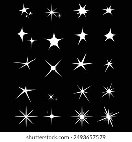 Yellow, gold, orange sparkles symbols vector. The set of original vector stars sparkle icon. Bright firework, decoration twinkle, shiny flash. Glowing light effect stars and bursts collection. Vector