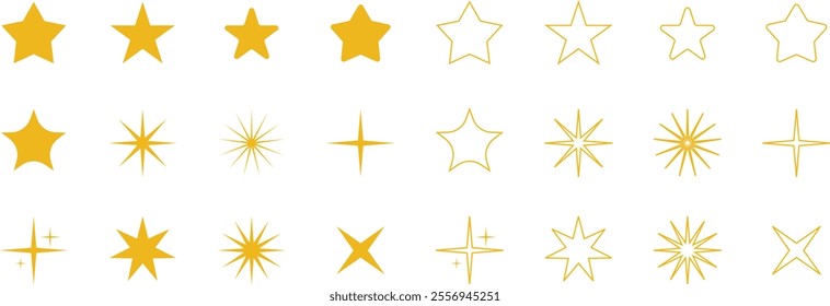 Yellow, gold, orange sparkles symbols vector. The set of original vector stars sparkle icon.