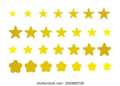 Símbolos vectoriales amarillos, dorados, naranja destellantes del vector original conjunto de iconos de estrella brillante. Decoración imponente, Vector.