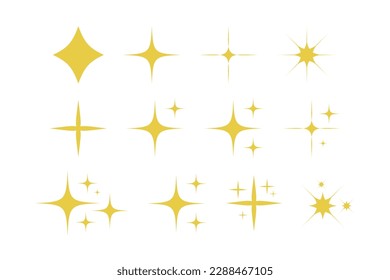 Yellow, gold, orange sparks vector symbols. Set of original vector star sparkle icon. Glowing fireworks, glowing decorations, glowing lightning bolts. Collection of stars and bursts of glowing light e