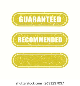 Textura de sello de goma de oro amarillo garantizada, Vector recomendado del conjunto del icono de la etiqueta