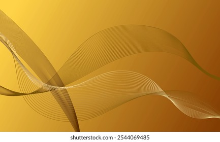 gelbes Gold mit glatten Linien, Wellenkurve auf Farbverlauf, abstrakter Luxus-Hintergrund
