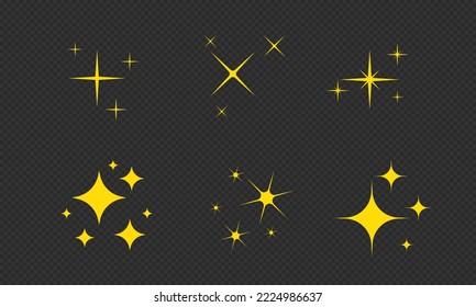 Yellow, gold sparkles stars symbols, Stars sparkle icon, Stars light effect