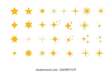 El amarillo, el oro destella los símbolos vectores. Icono de las estrellas