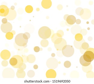 Yellow, gold transparent bubbles, circles on a white background. Bokeh preset, design element to create light, delicate patterns. Vector illustration