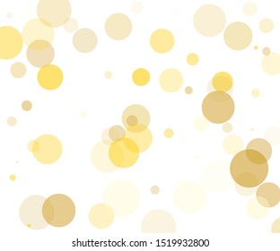 Yellow, gold transparent bubbles, circles on a white background. Bokeh preset, design element to create light, delicate patterns. Vector illustration