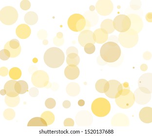 Yellow, gold transparent bubbles, circles on a white background. Bokeh preset, design element to create light, delicate patterns. Vector illustration