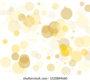Yellow, gold transparent bubbles, circles on a white background. Bokeh preset, design element to create light, delicate patterns. Vector illustration