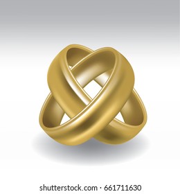 Yellow gold wedding rings in pair isolated on isolated on white background