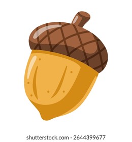 Bolota dourada amarela com boné marrom. Elemento de outono. Clipart de outono bonito. Ilustração isolada do vetor de carvalho 