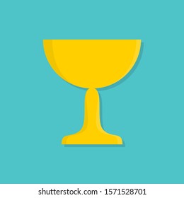 Yellow golden cup icon. Blue background. Flat style stock vector illustration.