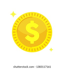 Yellow golden dollar coin. Money vector element. Casino jackpot win symbol.  Cartoon illustration in flat style.