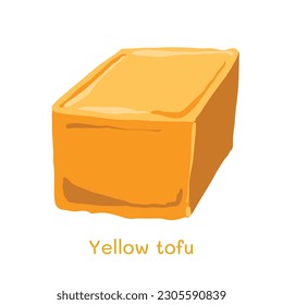 Yellow golden fried tofu vector illustration isolated on white square background. Simple flat art styled food drawing.