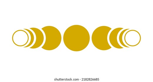 Yellow golden moon different phases of lunar phases on white background boho flat vector icon design.