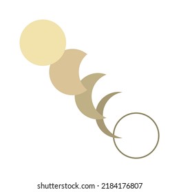Yellow golden moon different phases or lunar phases on white background boho flat vector icon design.