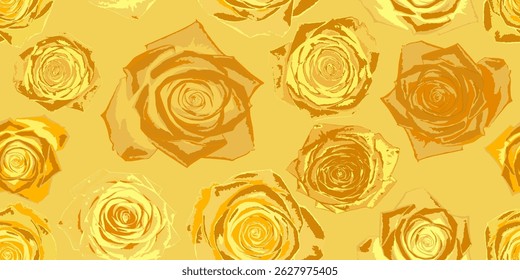 Yellow golden roses. Seamless background of gold roses. Vector illustration