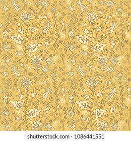 Yellow - golden seamless vector floral pattern
