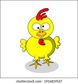 Yellow goofy chicken. Isolated. Editable vector.