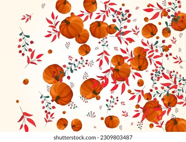 Yellow Gourd Background Light Vector. Orange Holiday Banner. Gold Pumpkin Floral Set. Vegetable Oak. Pumpkins Frame.